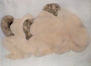 Three Boulders (penna och wc på papper) av Auguste Rodin